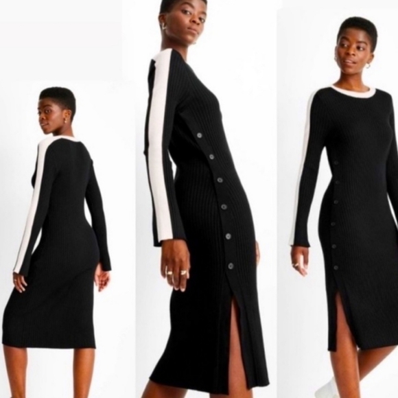🔖FINAL SALE | FC Kahlana Barfield Brown Black & Ivory Knit Dress - Picture 4 of 10
